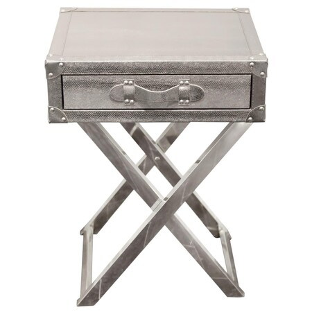 Sekkusu Furniture Silver Lizard Exotic Leather Side Table with Stainless Steel Legs K-D SE2957036